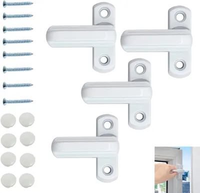 Produktbild von Fenstersicherung 4 Stücke, für Fenster und Tür, weiß, Kunststoffstahl, Einbruchschutz