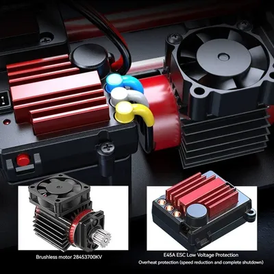 Imagen del producto de Coche de control remoto, eléctrico, azul y . Velocidad: 42 km/h. Motor sin escobillas. Escala: 1:14. Juguete