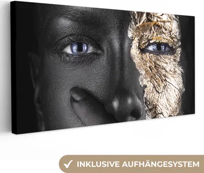 Zdjęcie produktu dla MuchoWow® - Obraz na płótnie - Kobieta - Złoto - Czerń - Makijaż - fototapeta ścienna, dekoracja ścienna obrazy salon, 80x40cm