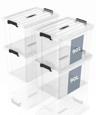 Aufbewahrungsboxen, transparent, 90 l, 4er-Set, stapelbar