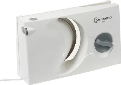 Produktbild von Sommertal Allesschneider AS170 150W Edelstahlmesser mit Wellenschliff,klappbar platzsparend, elektrische Schneidemaschine Brotschneidemaschine, Profi Aufschnittmaschine Weiß 0-15mm