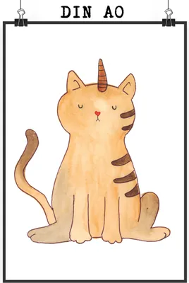 Produktbild von Mr. & Mrs. Panda Bild Einhorn Katze DIN A0 - Weiß - Geschenk, Wandbild, Kunstdruck, Mieze, poster, Unicorn, Regenbogen, wanddeko, Glitzer, drucke
