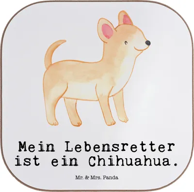 Produktbild von Mr. & Mrs. Panda Tischuntersetzer Chihuahua Lebensretter - Weiß - Geschenk, Coaster, Untersetzer Gläser, Tischschoner, für, bieruntersetzer