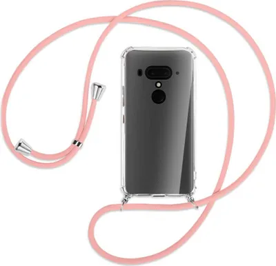 Produktbild von Handykette Backcover-Schutzhülle mit Band (Metall silberfarben) für HTC U12 Plus - rosa