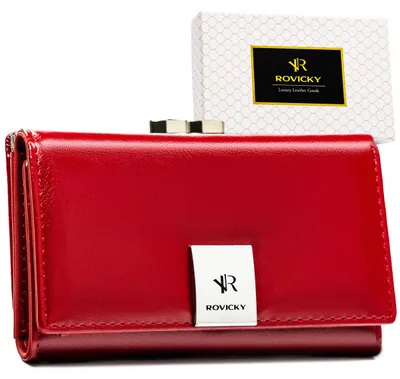 Imagen del producto de Cartera de piel natural y ecológica para mujer, marca Rovicky, color rojo, con protección RFID, 14 cm