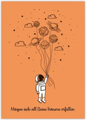 Produktbild von 4x Liebevolle Astronauten Glückwunschkarte zum Geburtstag, Rente, Abitur