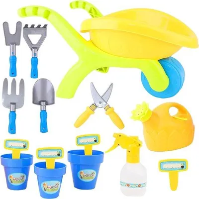 Produktbild von Kinder-Gartenset 14-teilig, Kruiwagen, Gießkanne, 45cm, Gartenwerkzeug