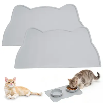 Futtermatte für Hunde und Katzen, Silikon, 2 Stück, Grau