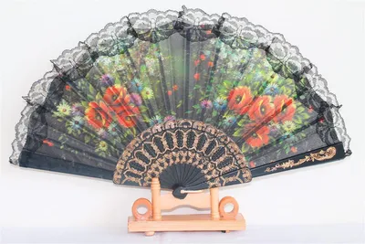 Produktbild von 020-06 Fächer spanisch schwarz Blume bunt pvc