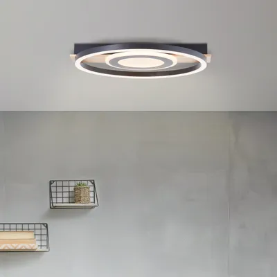Productafbeelding van BRILJANTE moderne zwart-bruine houten LED-plafondlamp Maureen | warm wit licht | max. 22 Watt | 2900 lumen | 3000 Kelvin | 37x39 cm | metaal/hout/kunststof