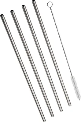 Produktbild von STROHHALM 4 Stück EDELSTAHL Trinkhalm Cocktailhalm + REINIGUNGSBÜRSTE 21,5 cm