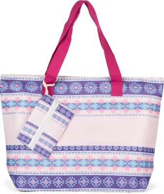 Produktbild von styleBREAKER Große Strandtasche mit buntem Azteken Boho Muster | Damen Schultertasche mit Reißverschluss & Extra-Täschchen | 57,5 x 40 x 15 cm