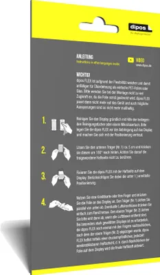 The image shows the back of a product packaging with instructions on how to apply a screen protector.