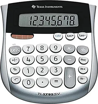 Produktbild von Texas Instruments TI-1795SV Tischrechner, silbernes Design, Solar- und Batteriebetrieb