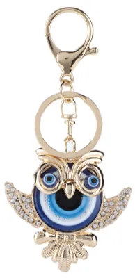 Immagine prodotto di Portachiavi con strass, gioielli di moda, borsa, portafoglio, accessori con motivo a gufo, ciondolo turco blu contro il malocchio