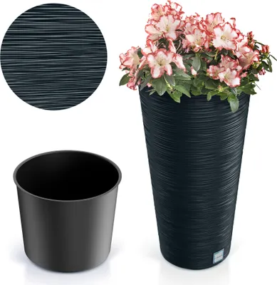 Zdjęcie produktu dla Doniczka Donica Ogrodowa 25 Cm Okrągła Na Taras Do Ogrodu Domu Antracytowa