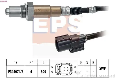 Image de EPS 1.998.153 : Sonde lambda plan pour Honda Civic VIII (FN, FK), modèle berline 5 portes, à installer après le catalyseur, longueur 300 mm