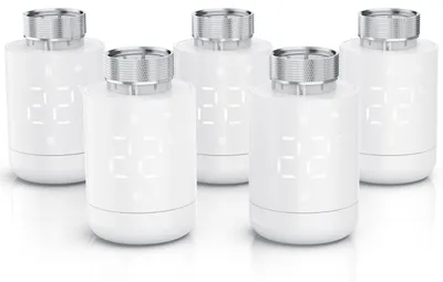 Produktbild von Brandson WLAN-Heizkörperthermostat 5er Set mit App-Steuerung, 7-Tage-Programm, LED-Display, Drehregler, Fenster-Offen-Erkennung, Frostschutz, Heizungsthermostat, 5 Stück, weiß