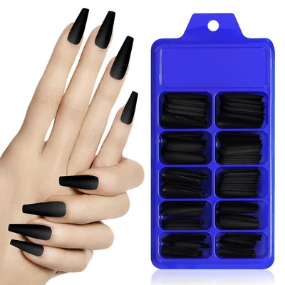 Obrázek produktu pro Umělé nehty, tvar sarkofág, matný povrch, 100 kusů, balerínky, dlouhé nehty, sada pro domácí manikúru, design pro ženy a dívky
