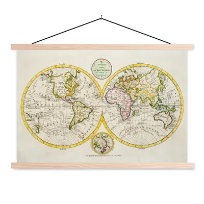 Produktbild von MuchoWow® Textilposter Weltkarte - Vintage - Farben 60x40 cm mit holzfarbenen Rahmen - Bilder