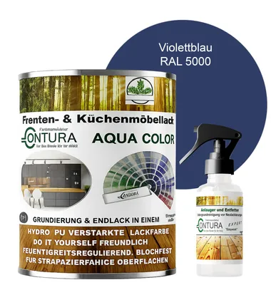 Produktbild von 2 Liter + Anlauger - Contura Küchenmöbellack RAL Möbellack SEIDENMATT SET Möbelfarbe Holzlack Buntlack Küchenlack - RAL 5000 Violettblau