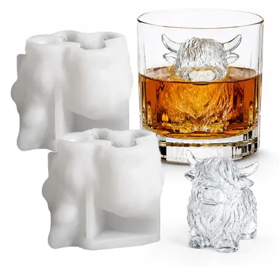 2er Set 3D Highland-Cow-Eiswürfelform aus Silikon