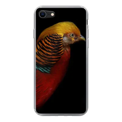 Produktbild von MuchoWow® Handyhülle Schutzhülle Hülle für iPhone SE 2022 Vogel - Federn - Schwarz - Porträt Silikon Softcase Handy Hülle