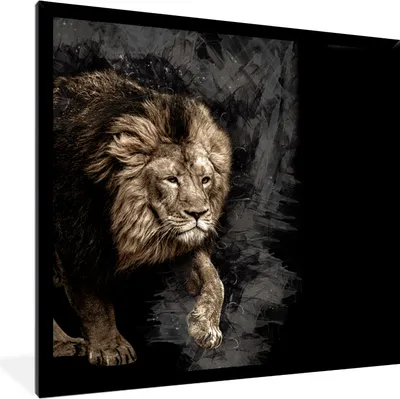 Produktbild von MuchoWow® MuchoWow® Gerahmtes Poster Löwe - Tiere - Schwarz 40x40 cm - Poster mit zchwarzem Bilderrahmen - Mit Rahmen - Wanddekoration Schlafzimmer