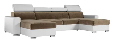 Produktbild von MKS MEBLE Ecksofa mit Schlaffunktion und Bettkasten, Wohnlandschaft U-form, Sofa mit Schlaffunktion - FOX-U - Braun/Weiß
