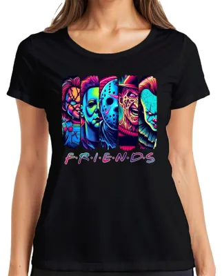Produktbild von Horror Friends Neon Chucky Michael Myers Jason Freddy Pennywise Damen T-Shirt, Schwarz, XL