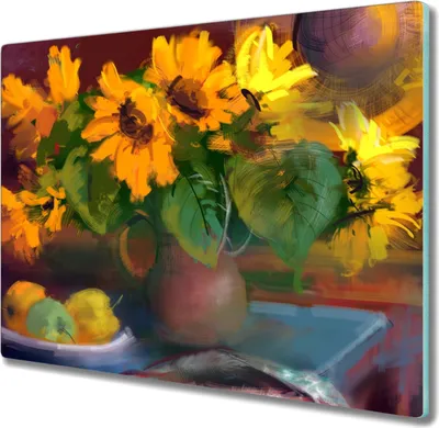 Produktbild von Coloray Schneidebrett Herdabdeckplatte 60x52 cm Kochplattenabdeckung Küchenbrett Hackbrett - Blumen Pflanzen