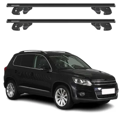 Imagen del producto de Soportes básicos para portaequipajes, compatibles con VW Tiguan I (2007-2011, modelo anterior a la actualización), aluminio, capacidad de 90 kg, con color negro, juego de 2 piezas, Imagen generada por IA