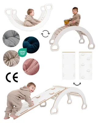 Produktbild von Montessori 3-in-1 Wippe XXL mit Wolkenrutsche und beigem Kissen