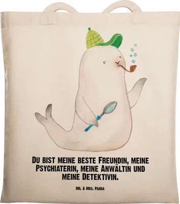 Produktbild von Mr. & Mrs. Panda Tote Bag Robbe Sherlock - Transparent - Geschenk, Shopping Tasche, Stoffbeutel, Laptoptasche, Jutebeutel, Lustige Sprüche