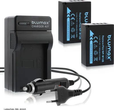 Produktbild von 2x Akku + Lader für Fuji NP-W126 -W126s X-Pro3 X-T30 X-T200 1140 mAh (7,2V)