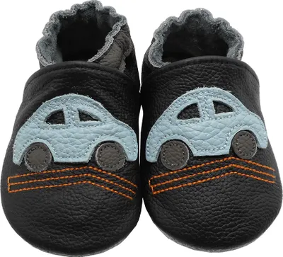 Produktbild von Weiche Yalion Baby Krabbelschuhe Lauflernschuhe Lederpuschen aus echtem Leder Auto Schwarz ( 6-12 M, EU 20-21)