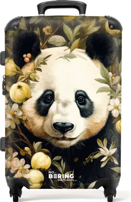 Obrázok produktu pre NoBoringSuitcases.com® Veľký kufor - Medvedík panda obklopený kvetmi a rastlinami - Kombinovaný zámok TSA - Pevná škrupina vozíka na 4 kolieskach - 72 litrov - Cestovný kufor - 66 cmKufr Medium 67x43x25 cm, 72L,