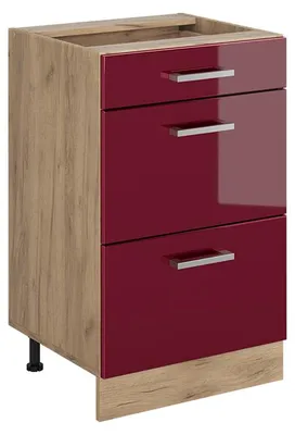 Obrázok produktu pre Kuchynská spodná skrinka Vicco R-Line Červený vysoký lesk/Dub Goldkraft 50 cm bez pracovnej dosky, Model 69968