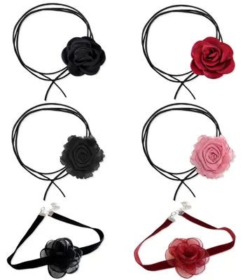Produktbild von YiiHHooN 6 Stück Blumen Choker Halskette, 3 Stile Mehrfarbig Rosen Choker Kette