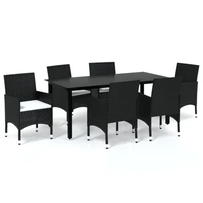 Immagine prodotto di vidaXL set da pranzo da giardino 7 pezzi con cuscini in poly rattan nero