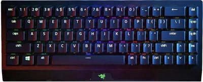 Produktbild von RAZER Blackwidow V3 Mini 65% HyperSpeed Gaming Tastatur, Aluminium, Schwarz, Razer Yellow Switches, bis zu 200 Stunden Akkulaufzeit