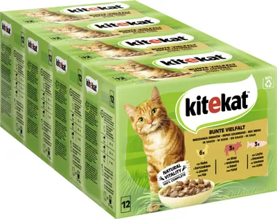 Produktbild von KITEKAT™ Multipack Portionsbeutel Bunte Vielfalt 3 Varietäten Huhn, Rind, Lachs in Sauce 4 x 12 x 85g