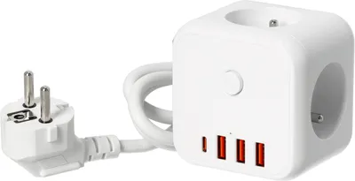 Image de Rallonge multiprise KOBI LINEA PRO CUBE C blanc 3 compartiments multiprise avec 3xUSB et 1 USB-C, max 3600W multiprise max. 16A Rallonge 1,5 m