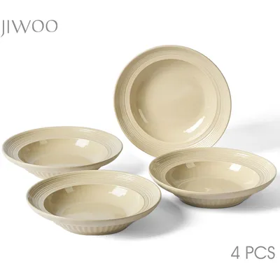 Produktbild von 4-teiliges Keramik Teller Set Ø20,4 cm – elegante tiefe Teller für Suppe, Salat & Speisen – robust, für 4 Personen, mikrowellen- & spülmaschinenfest