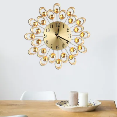 Image de Horloge à fleurs de style européen Art du fer Fonctionne sur piles Sourdine Facile à lire Home Office ��Gold���