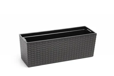Zdjęcie produktu dla Kwietnik Donica Skrzynka z Wkładem 56 x 19cm Balkonowa Ogrodowa Domowa Rattan Grafit Metalik