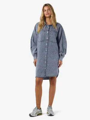 Produktbild von NOISY MAY Modisches Jeanskleid Langarm Druckknopf Umlegekragen Größe: XL