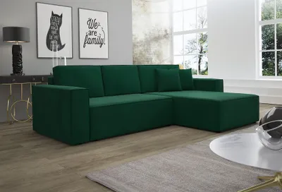 Produktbild von Ecksofa Schlafsofa Sofa CONOR Stoff Kronos Dunkelgrün Ottomane Rechts