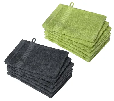 Produktbild von Dyckhoff Waschhandschuh Planet, 12er Set, 100% Baumwolle, grün/anthrazit