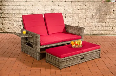 Produktbild von CLP Polyrattan Sofa Ancona 5mm grau-meliert Polsterfarbe Rubinrot